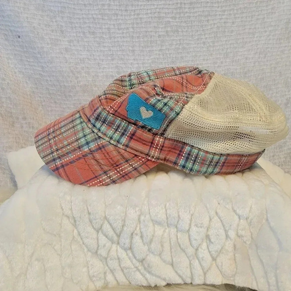 Fashion Plaid Mesh Army Cap Washington State Heart Love Peach Teal Beige OS - Picture 1 of 6